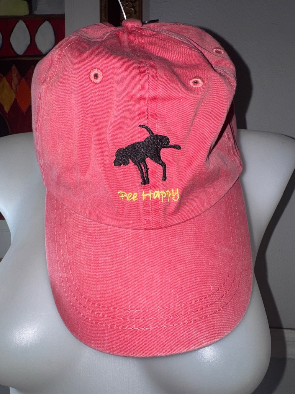 Fahrenheit Coral Pink 'Pee Happy' Embroidered Dog Baseball Cap